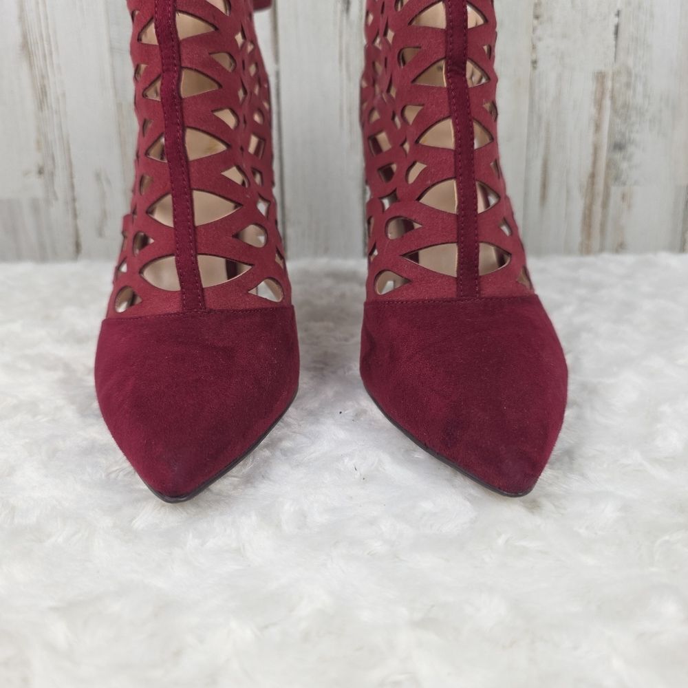 Nine West Tempo Laser Cut Geometric Bootie Maroon Red Size 9 - Picture 4 of 9